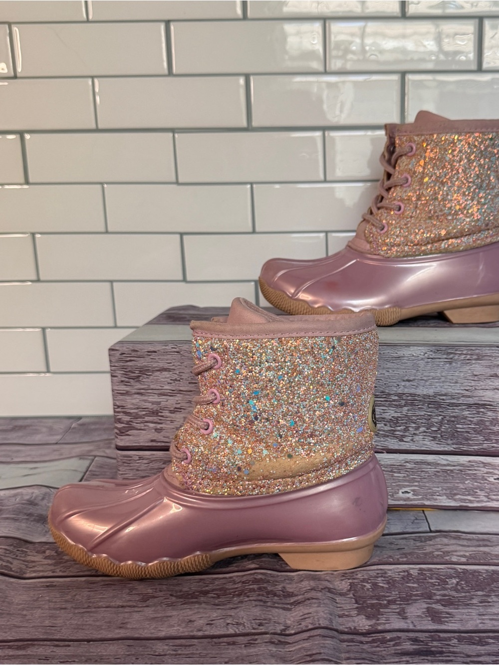 Adrienne Vittadini Girl-Glitter ✨duck boots girls size 12 - Picture 2 of 12